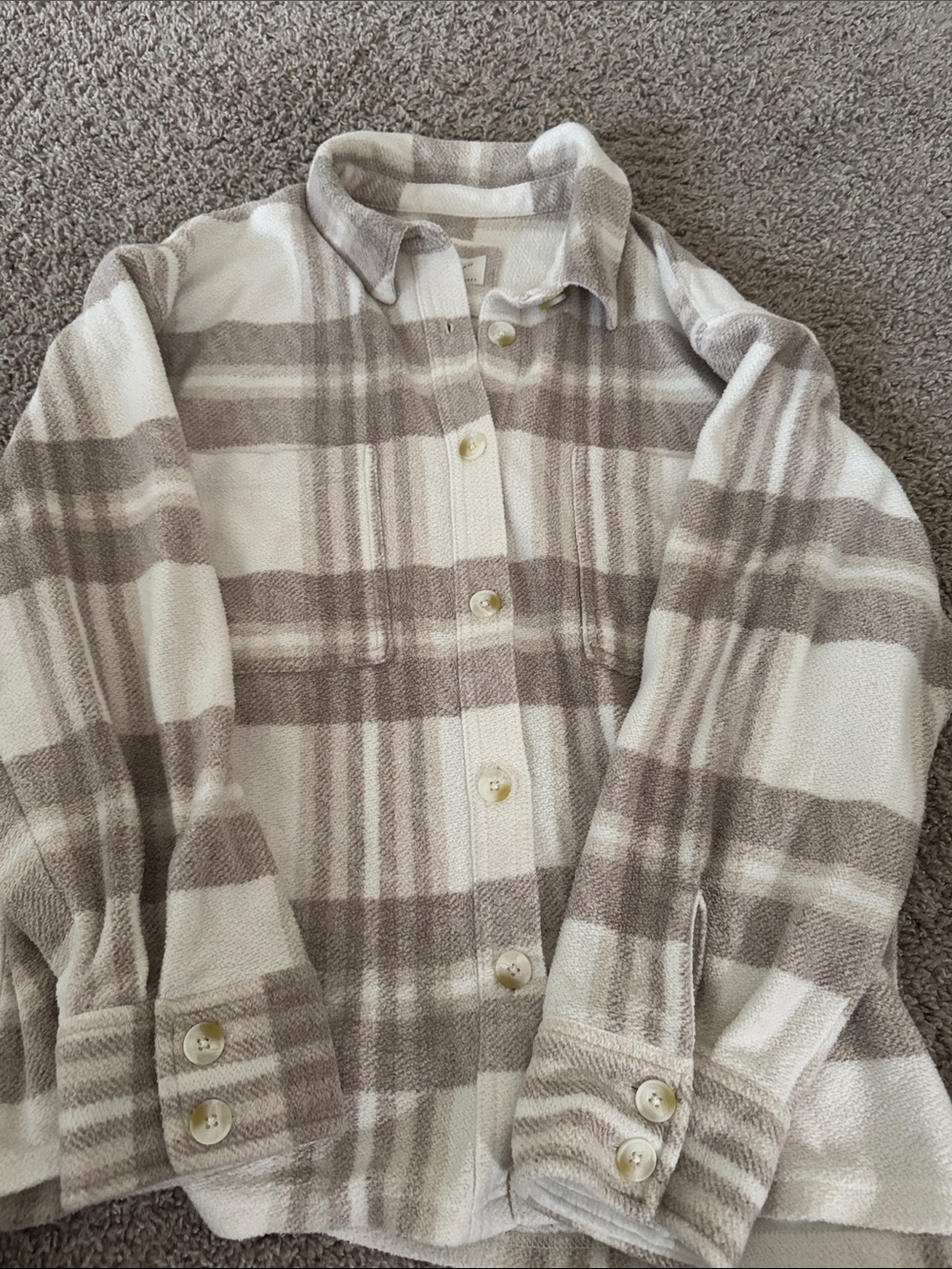 American Eagle Outfitters Cream & Taupe Plaid Button-Up Utility Jacket